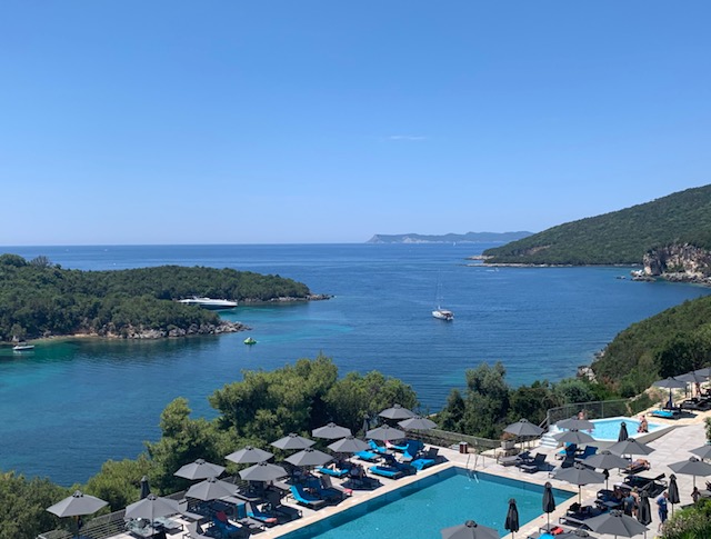 View from a family hotel overlooking the sea in Greece