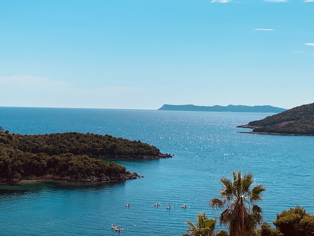 A view overlooking tropical islands in the sea